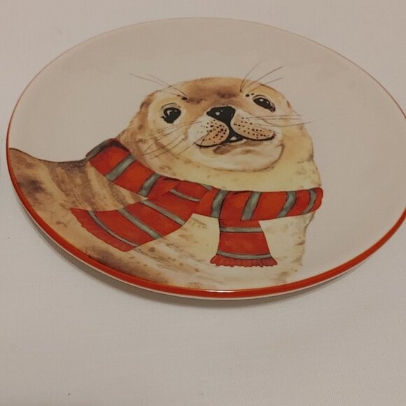 Pier 1 Christmas Plates Polar Bear Seal Dessert Plate Table Dressing - Picture 4 of 5